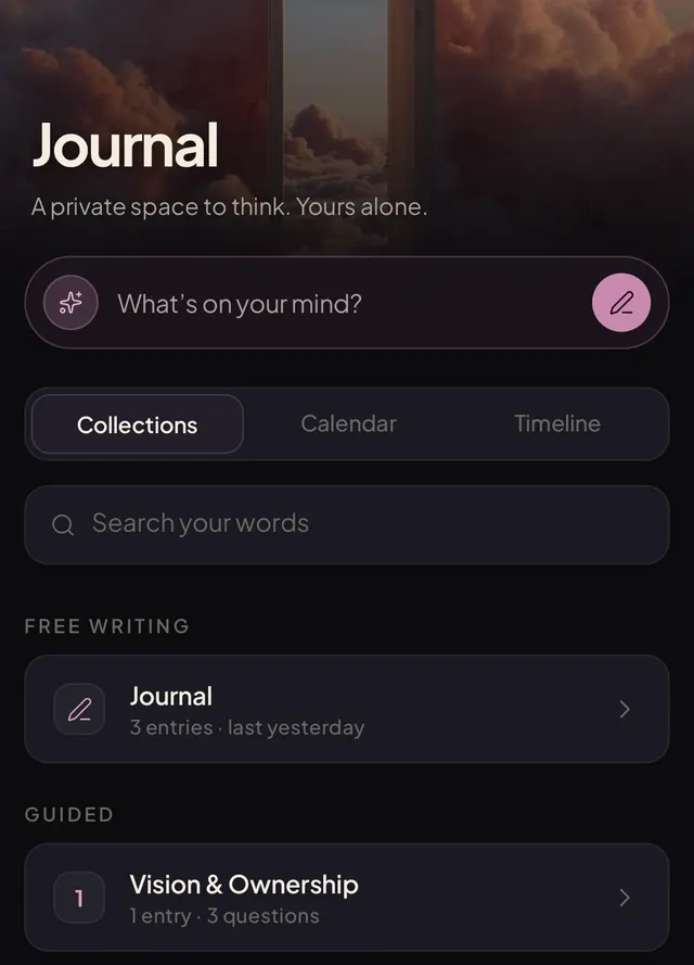 The private journal, organized into collections.